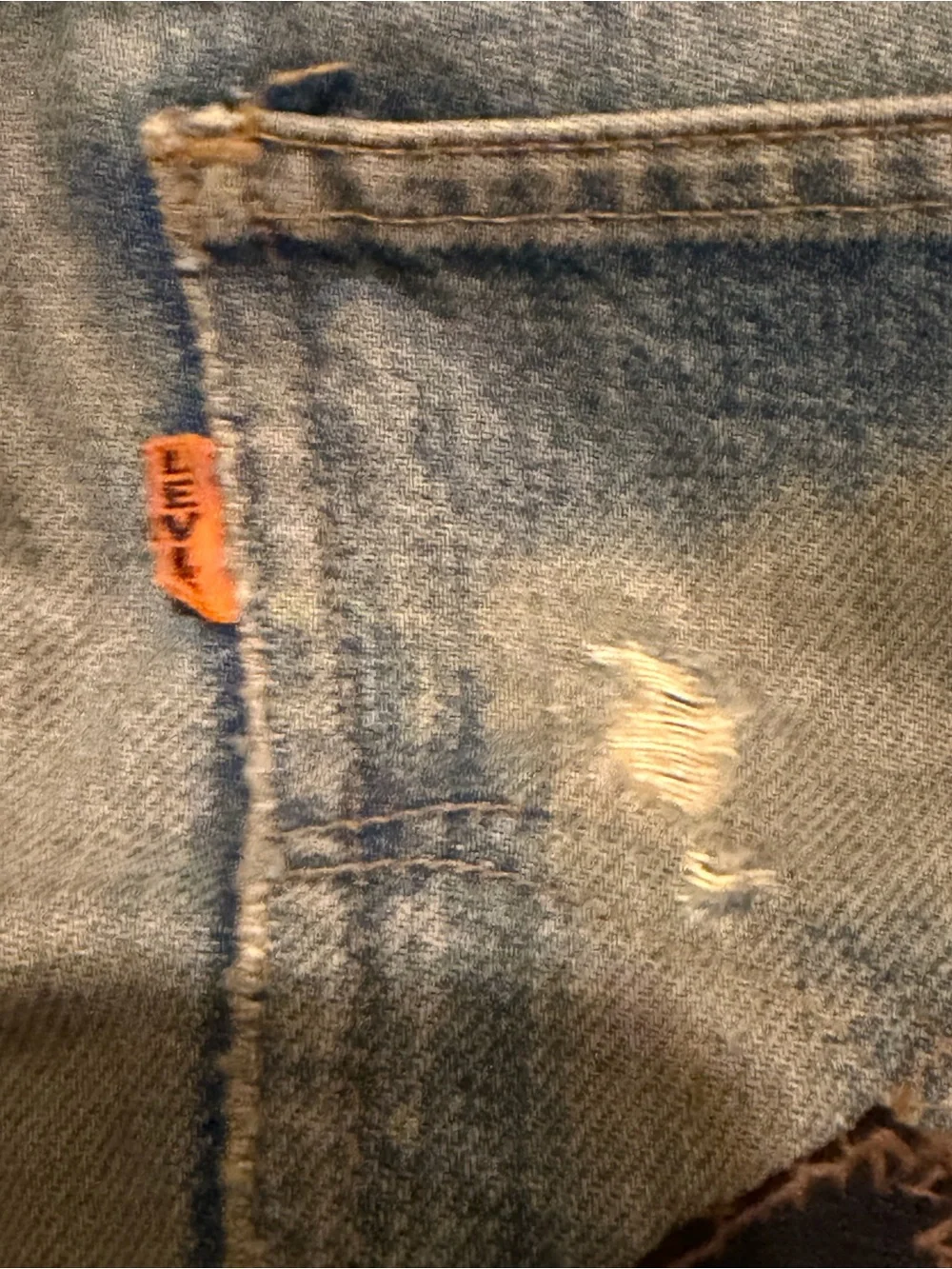 Levi's big E Blue Flare Jeans with Embroidered Knee Patches, pre-owned